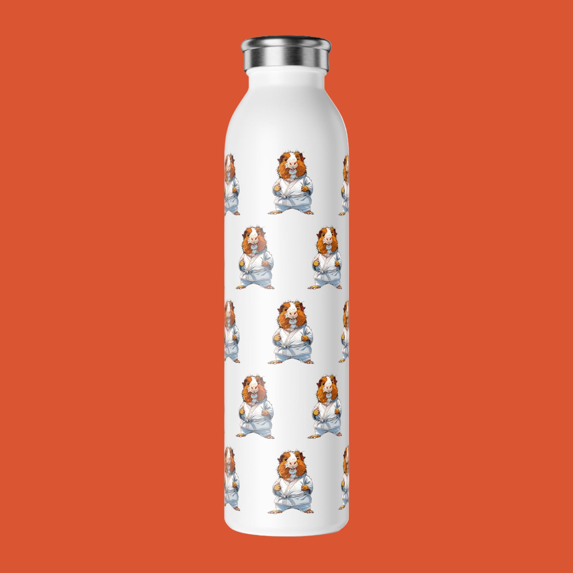 White water bottle with guinea pig martial arts pattern