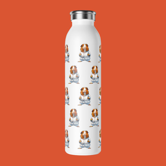 White water bottle with guinea pig martial arts pattern