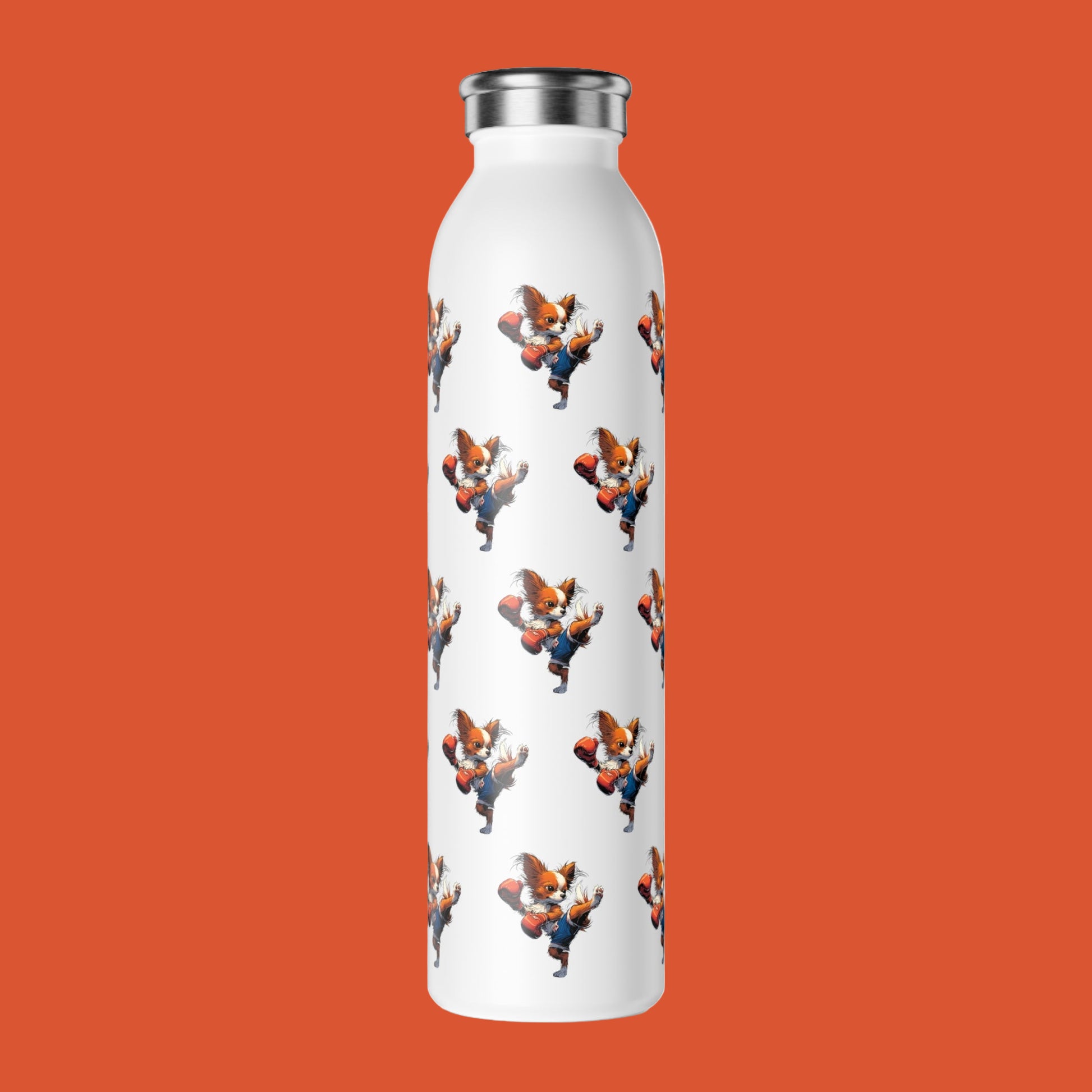 White water bottle with cartoon character pattern on a white background
