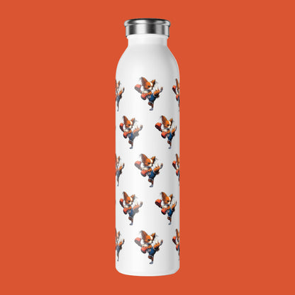White water bottle with cartoon character pattern on a white background