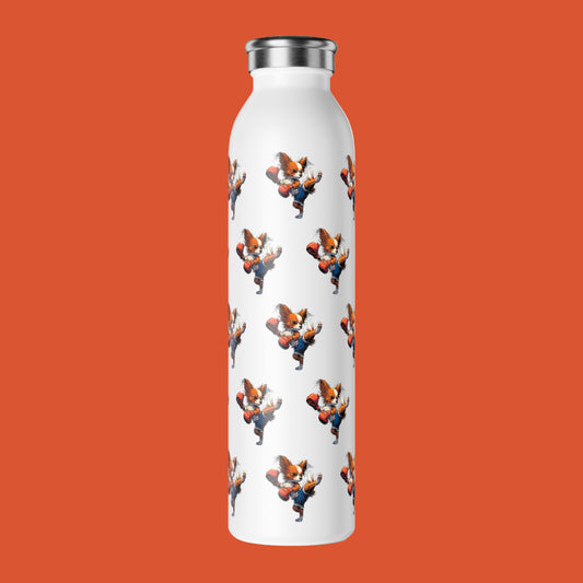 White water bottle with cartoon character pattern on a white background